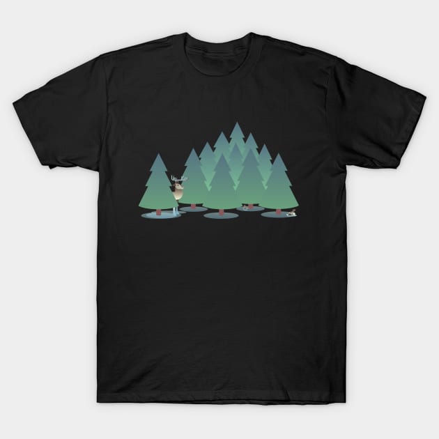 Evergreen Forest with Animals Design T-Shirt by DanielLiamGill